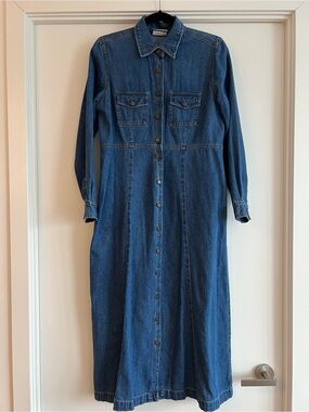 Maxi Denim Button-Front Shirt Dress - Blue Erika & Co Vintage
